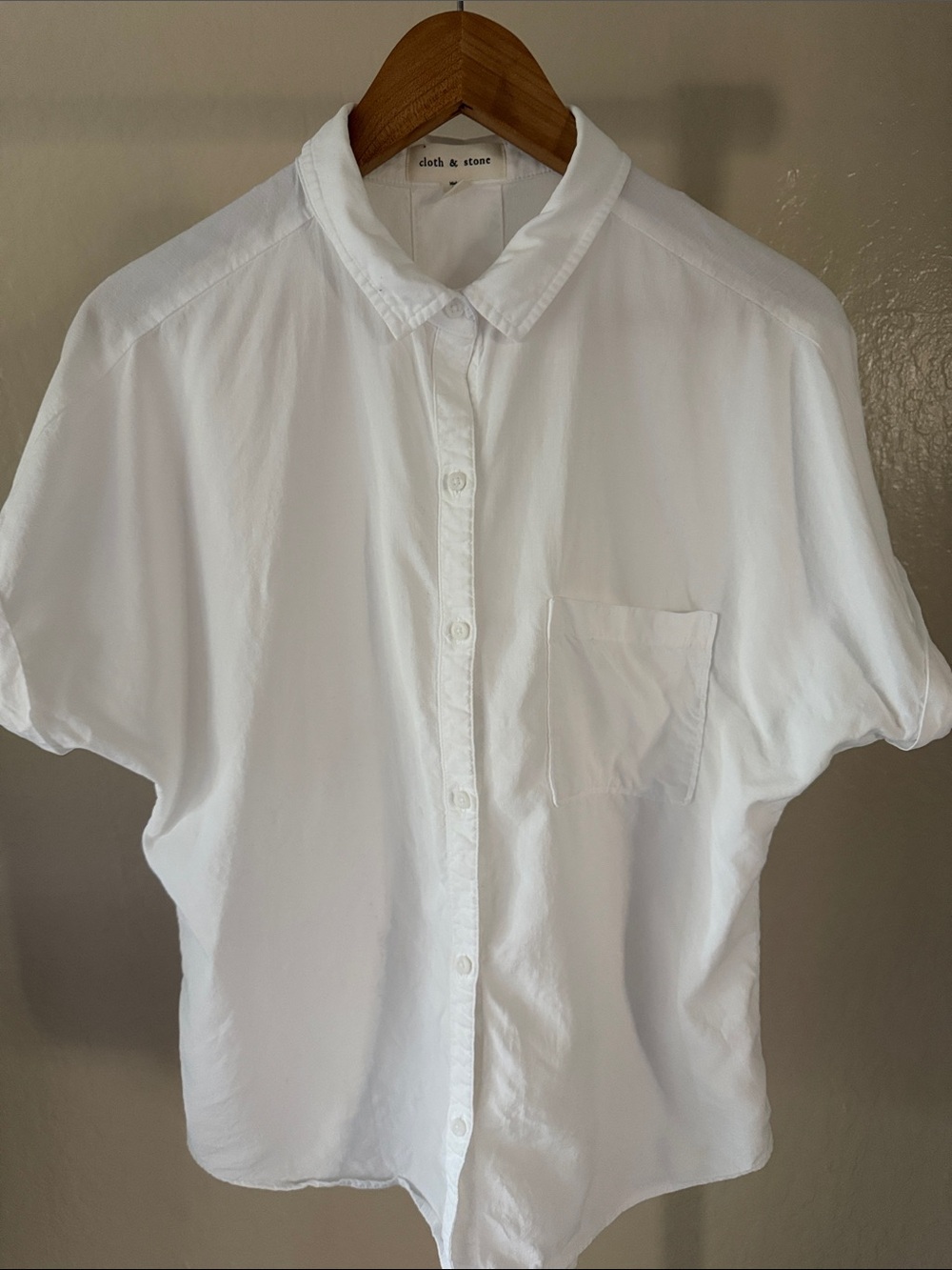 cloth & stone White Short-Sleeve Casual Button-Down Shirt Boho Style M